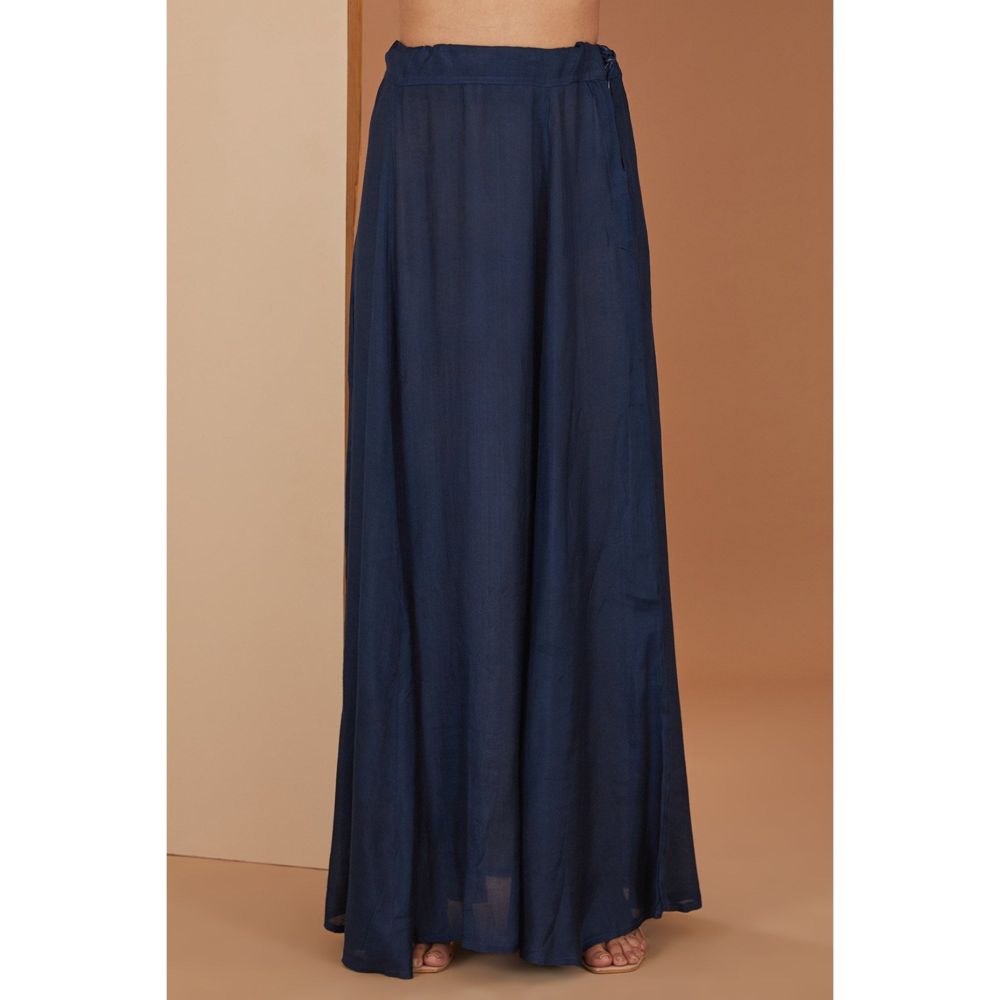 Neha Khullar Blue Printed Saree with Petticoat and Stitched Blouse