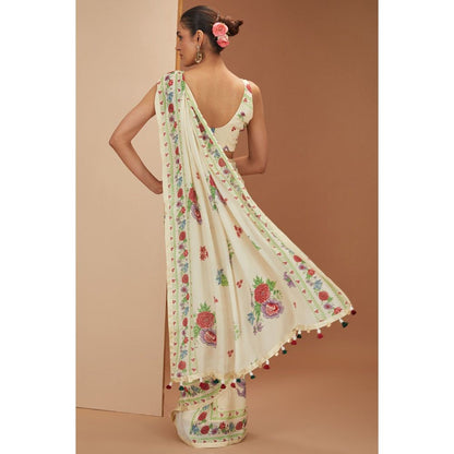 Neha Khullar Ivory Printed Saree with Petticoat and Stitched Blouse