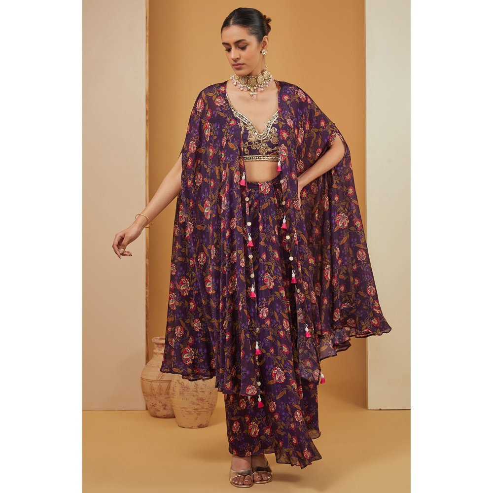 Neha Khullar Purple Cape with Skirt and Blouse (Set of 3)