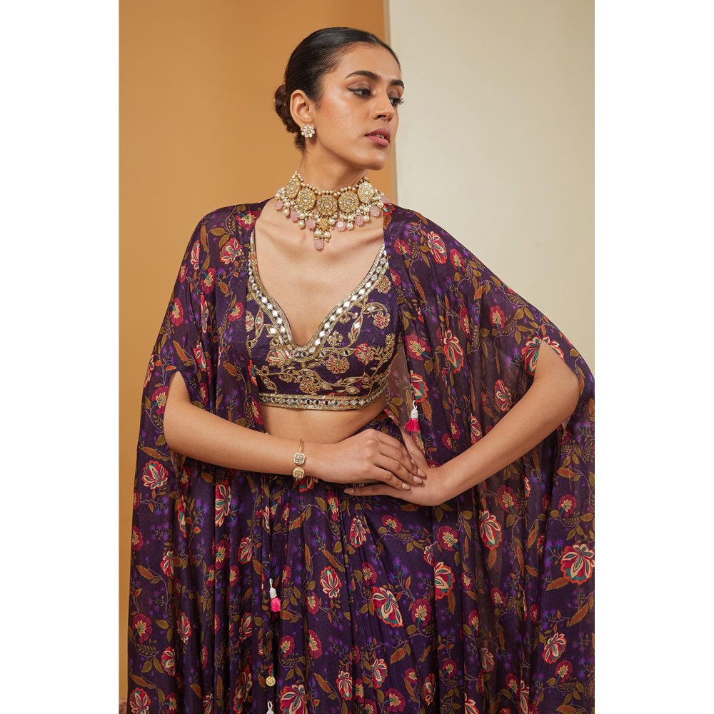 Neha Khullar Purple Cape with Skirt and Blouse (Set of 3)