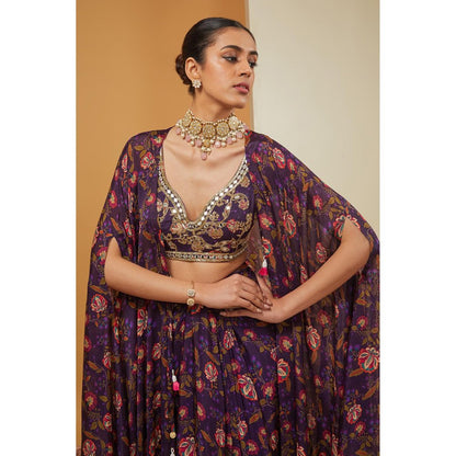 Neha Khullar Purple Cape with Skirt and Blouse (Set of 3)