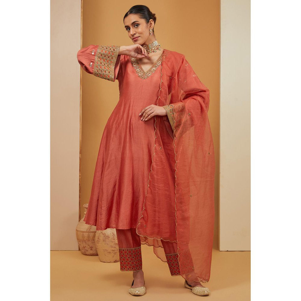 Neha Khullar Rust Kurta with Pant and Dupatta (Set of 3)