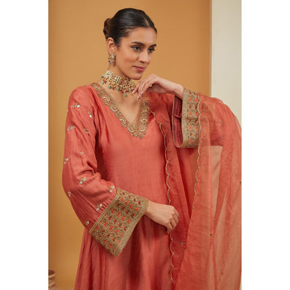Neha Khullar Rust Kurta with Pant and Dupatta (Set of 3)