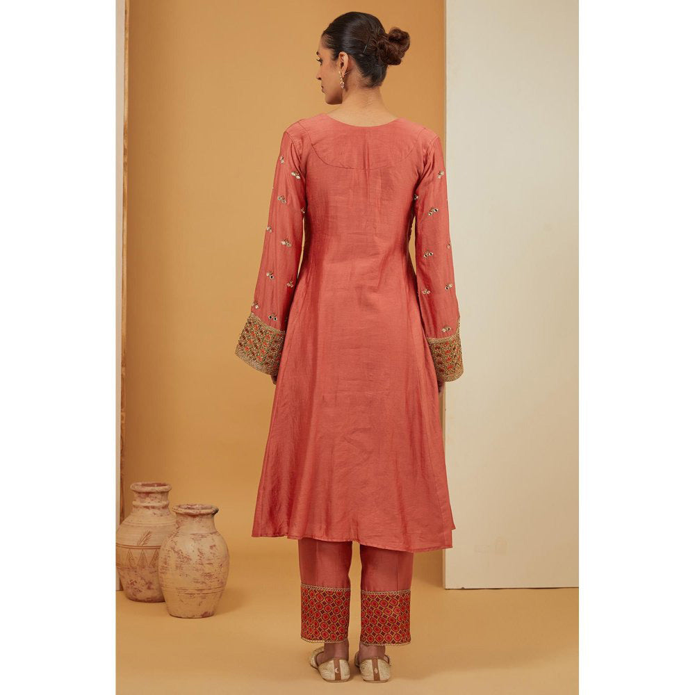 Neha Khullar Rust Kurta with Pant and Dupatta (Set of 3)