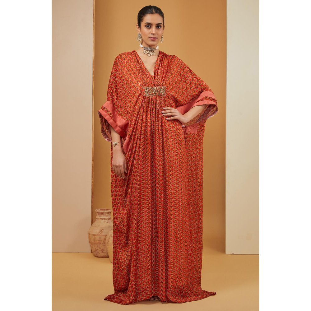 Neha Khullar Rust Printed Kaftan Dress