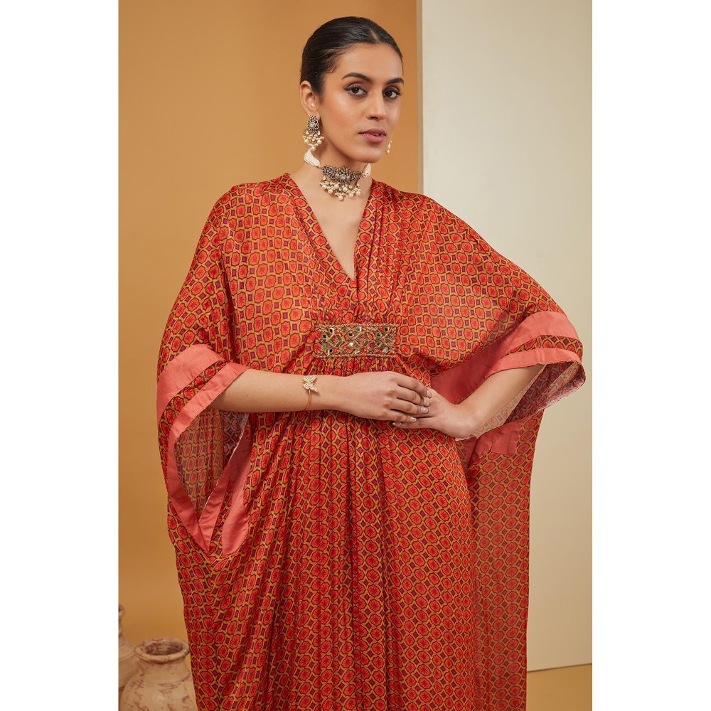 Neha Khullar Rust Printed Kaftan Dress