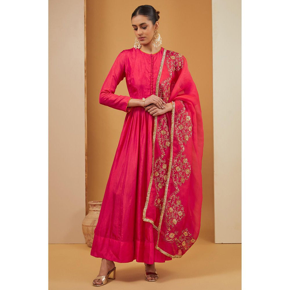 Neha Khullar Pink Fuscia Anarkali with Pant and Dupatta (Set of 3)