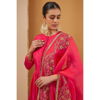 Neha Khullar Pink Fuscia Anarkali with Pant and Dupatta (Set of 3)