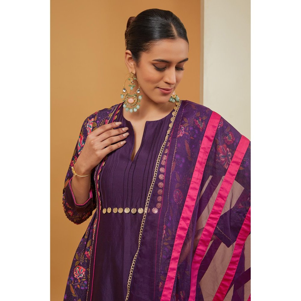Neha Khullar Purple Kurta with Pant and Dupatta (Set of 3)