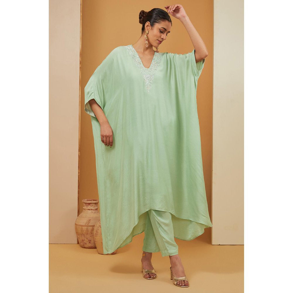Neha Khullar Green Kaftan with Pant (Set of 2)