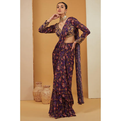 Neha Khullar Purple Pre Draped Saree with Stitched Blouse