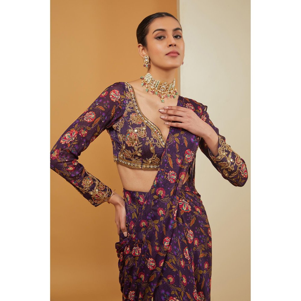 Neha Khullar Purple Pre Draped Saree with Stitched Blouse