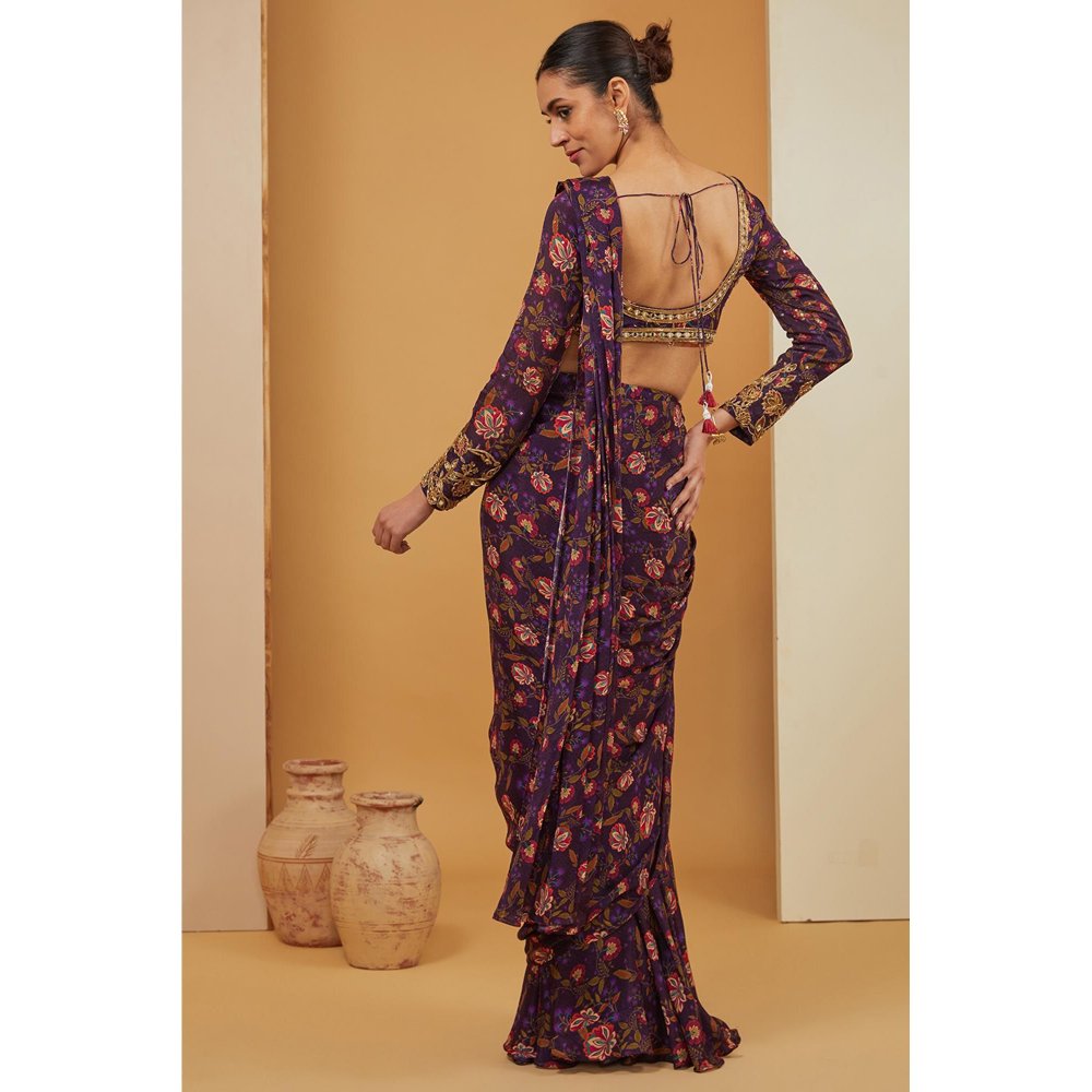 Neha Khullar Purple Pre Draped Saree with Stitched Blouse