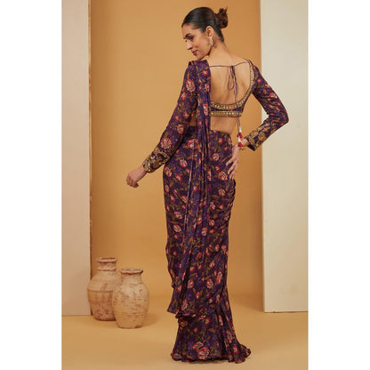 Neha Khullar Purple Pre Draped Saree with Stitched Blouse