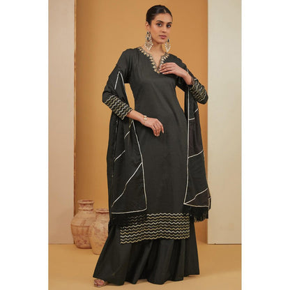 Neha Khullar Black Palazzo with Kurta and Dupatta (Set of 3)