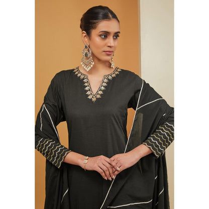 Neha Khullar Black Palazzo with Kurta and Dupatta (Set of 3)