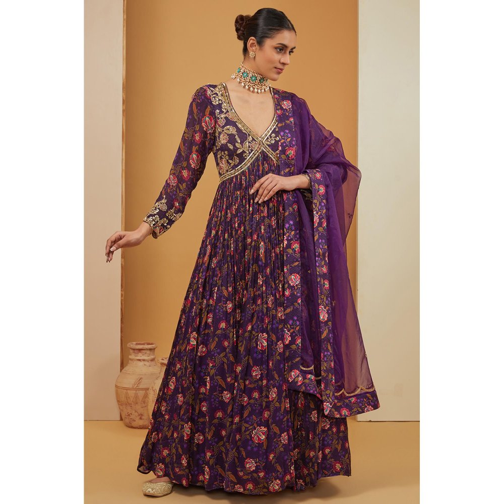Neha Khullar Purple Anarkali with Pant and Dupatta (Set of 3)