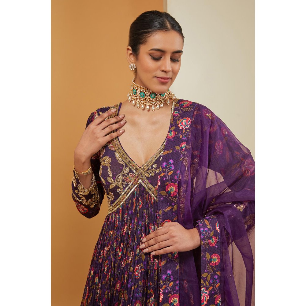 Neha Khullar Purple Anarkali with Pant and Dupatta (Set of 3)