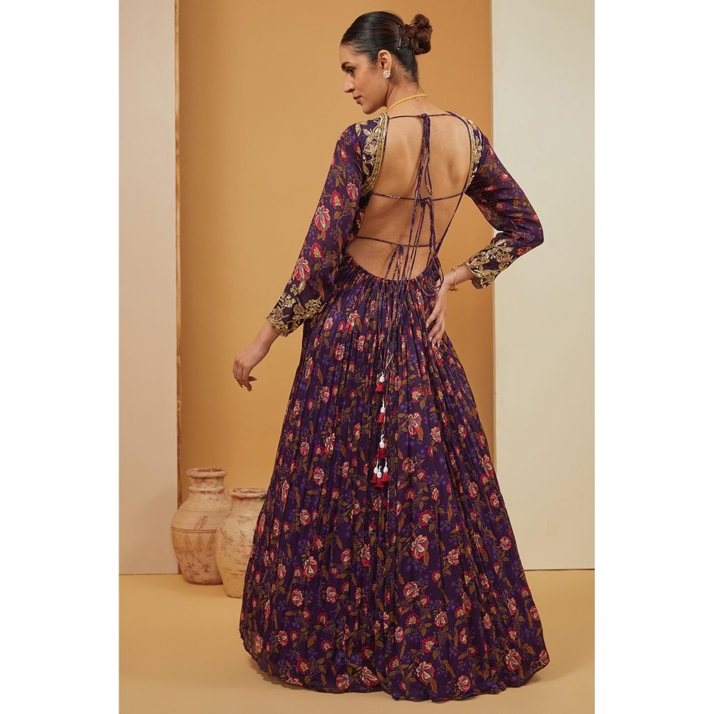 Neha Khullar Purple Anarkali with Pant and Dupatta (Set of 3)