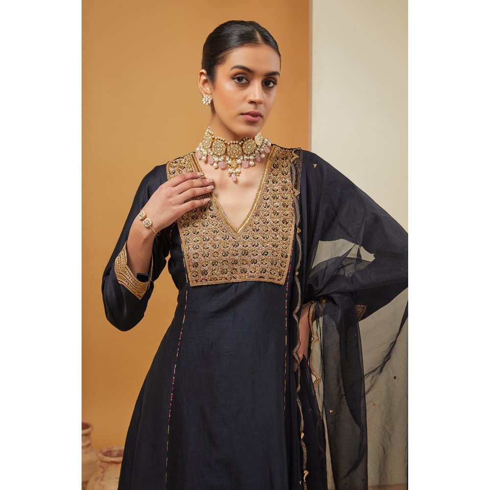 Neha Khullar Black Kurta with Pant and Dupatta (Set of 3)