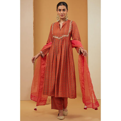 Neha Khullar Rust Embroidered Kurta with Pant and Dupatta (Set of 3)