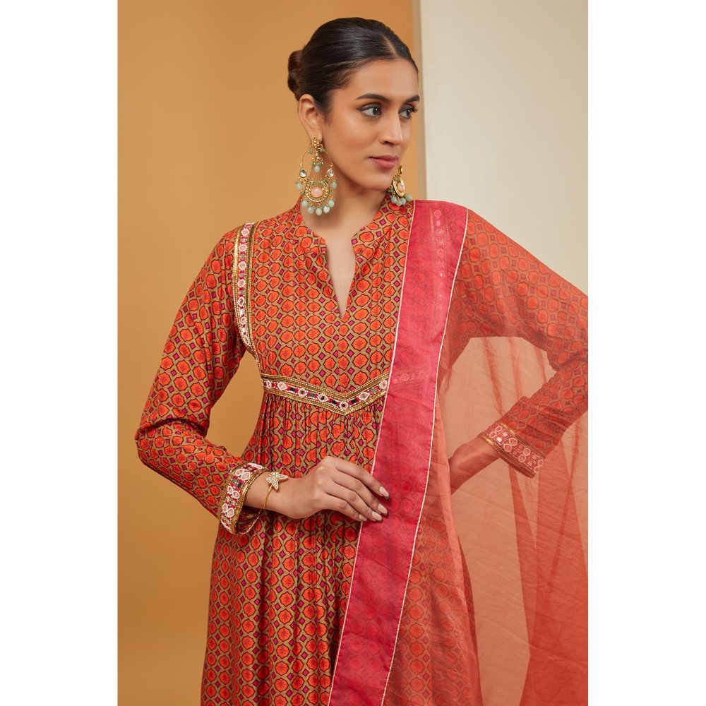 Neha Khullar Rust Embroidered Kurta with Pant and Dupatta (Set of 3)