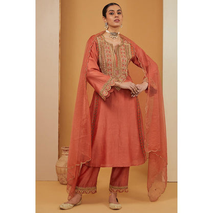 Neha Khullar Rust Kurta with Pant and Dupatta (Set of 3)