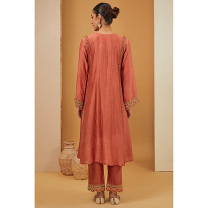Neha Khullar Rust Kurta with Pant and Dupatta (Set of 3)