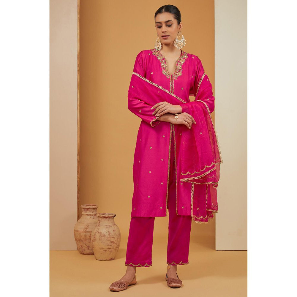 Neha Khullar Pink Fuscia Kurta with Pant and Dupatta (Set of 3)