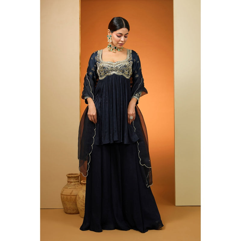 Neha Khullar Navy Blue Kurta with Palazzo and Dupatta (Set of 3)