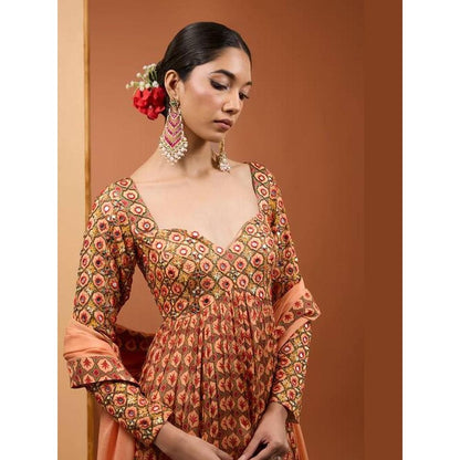 Neha Khullar Beige Viscose Chiffon Printed and Embroidered Anarkali Set