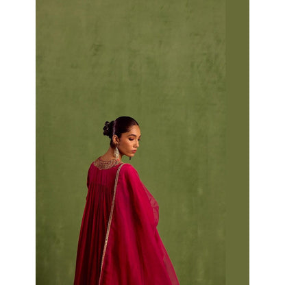 Neha Khullar Pink Chanderi Silk Embroidery Dabka Notched Hand Yoke Anarkali With Dupatta