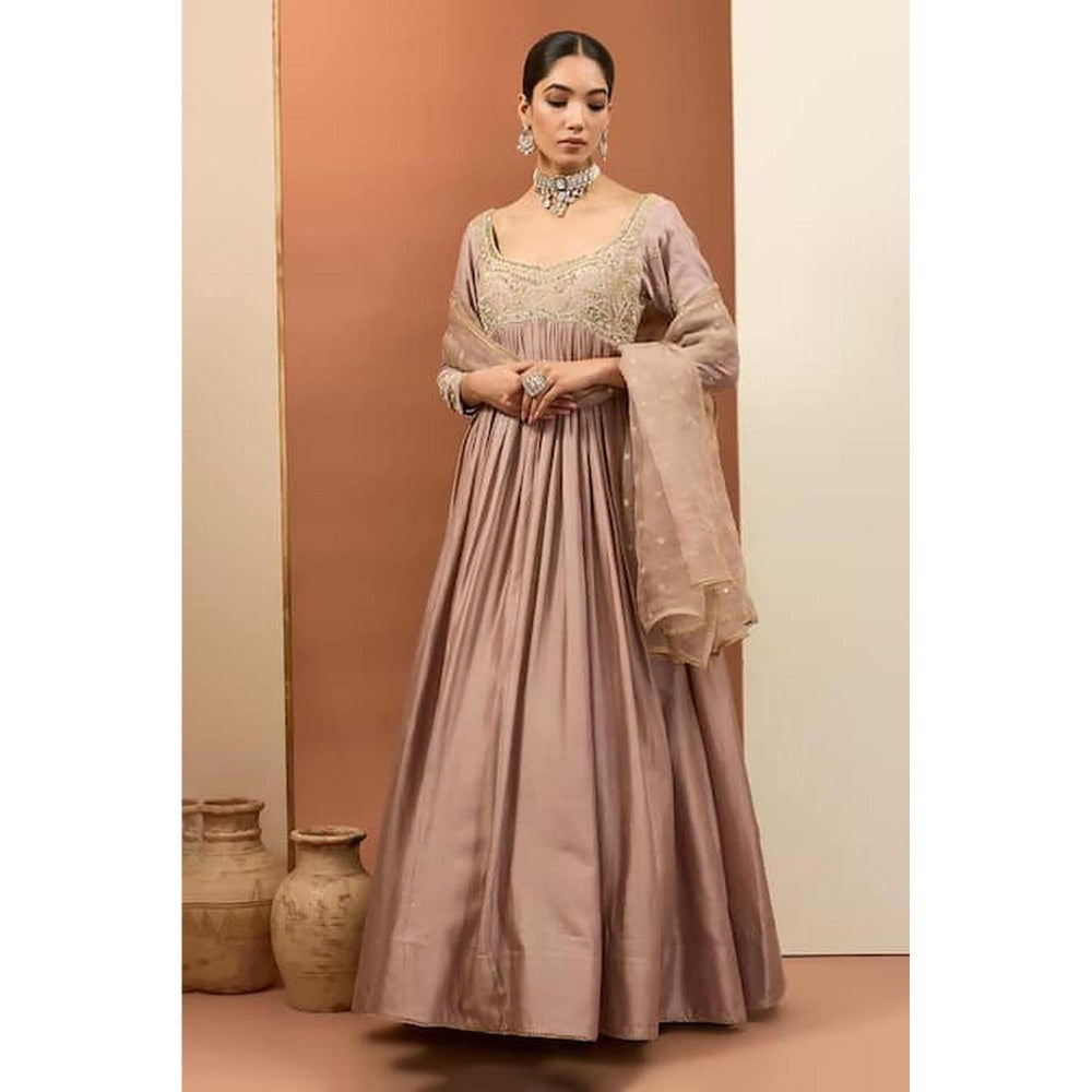 Neha Khullar Pink Chanderi Silk Hand Embroidered Anarkali Set