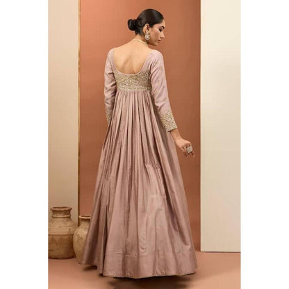 Neha Khullar Pink Chanderi Silk Hand Embroidered Anarkali Set