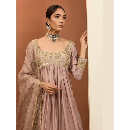 Neha Khullar Pink Chanderi Silk Hand Embroidered Anarkali Set
