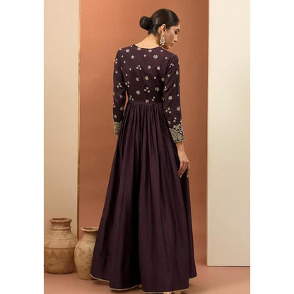 Neha Khullar Purple Chanderi Silk Hand Embroidered Anarkali Set