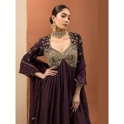 Neha Khullar Purple Chanderi Silk Hand Embroidered Anarkali Set