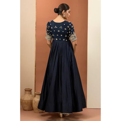 Neha Khullar Blue Chanderi Silk Hand Embroidered Anarkali Set