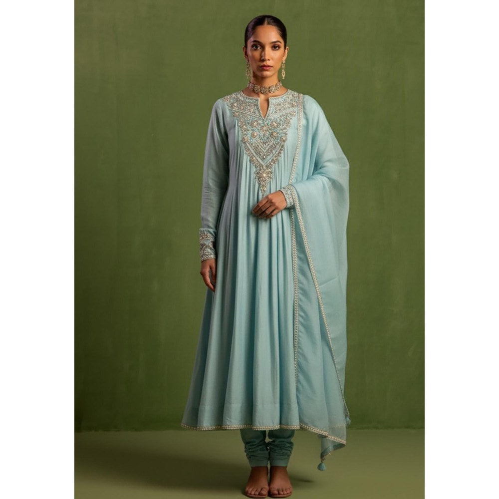 Neha Khullar Chanderi Silk Hand Embroidered Kurta Set in Blue