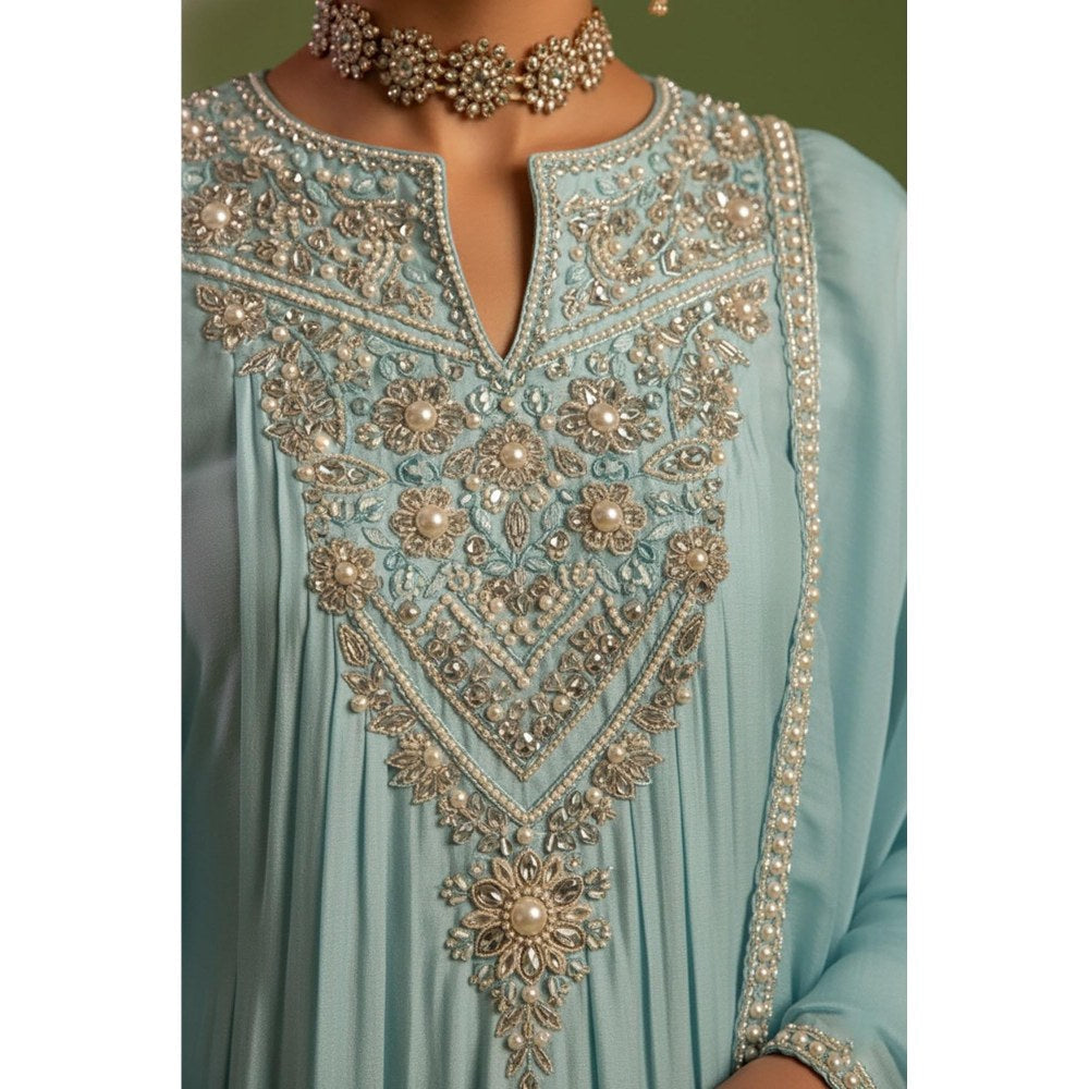 Neha Khullar Chanderi Silk Hand Embroidered Kurta Set in Blue