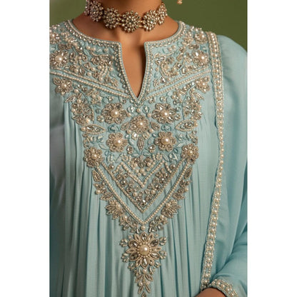 Neha Khullar Chanderi Silk Hand Embroidered Kurta Set in Blue