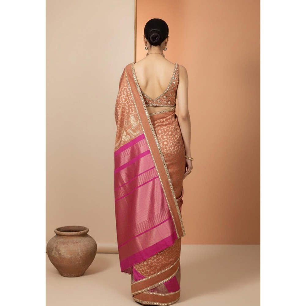 Neha Khullar Pink Handloom Silk Printed Pre Drape Saree and Stitched Blouse Set