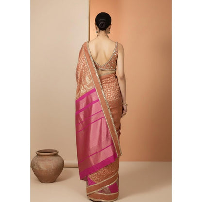 Neha Khullar Pink Handloom Silk Printed Pre Drape Saree and Stitched Blouse Set