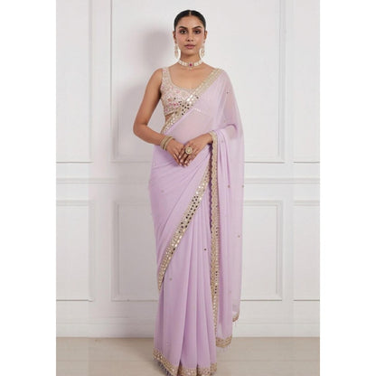 Neha Khullar Lavender Hand Embroidered Mirror Work Pre Drape Saree and Stitched Blouse Set