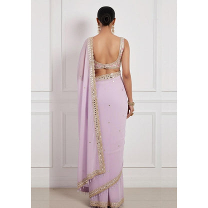 Neha Khullar Lavender Hand Embroidered Mirror Work Pre Drape Saree and Stitched Blouse Set