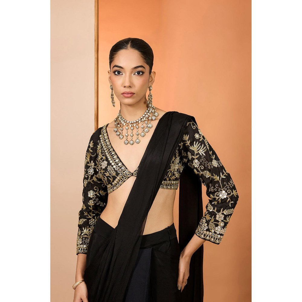 Neha Khullar Viscose Chiffon Pre Drape Saree and Stitched Blouse with Peticoat Set