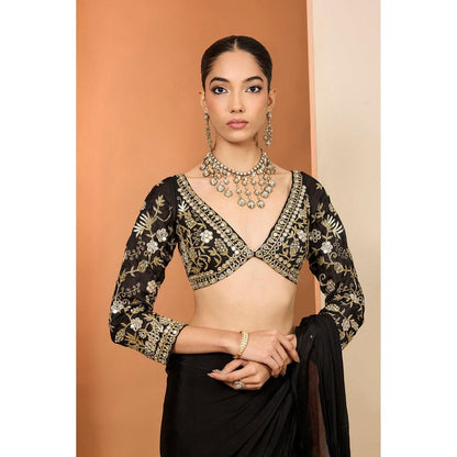 Neha Khullar Viscose Chiffon Pre Drape Saree and Stitched Blouse with Peticoat Set