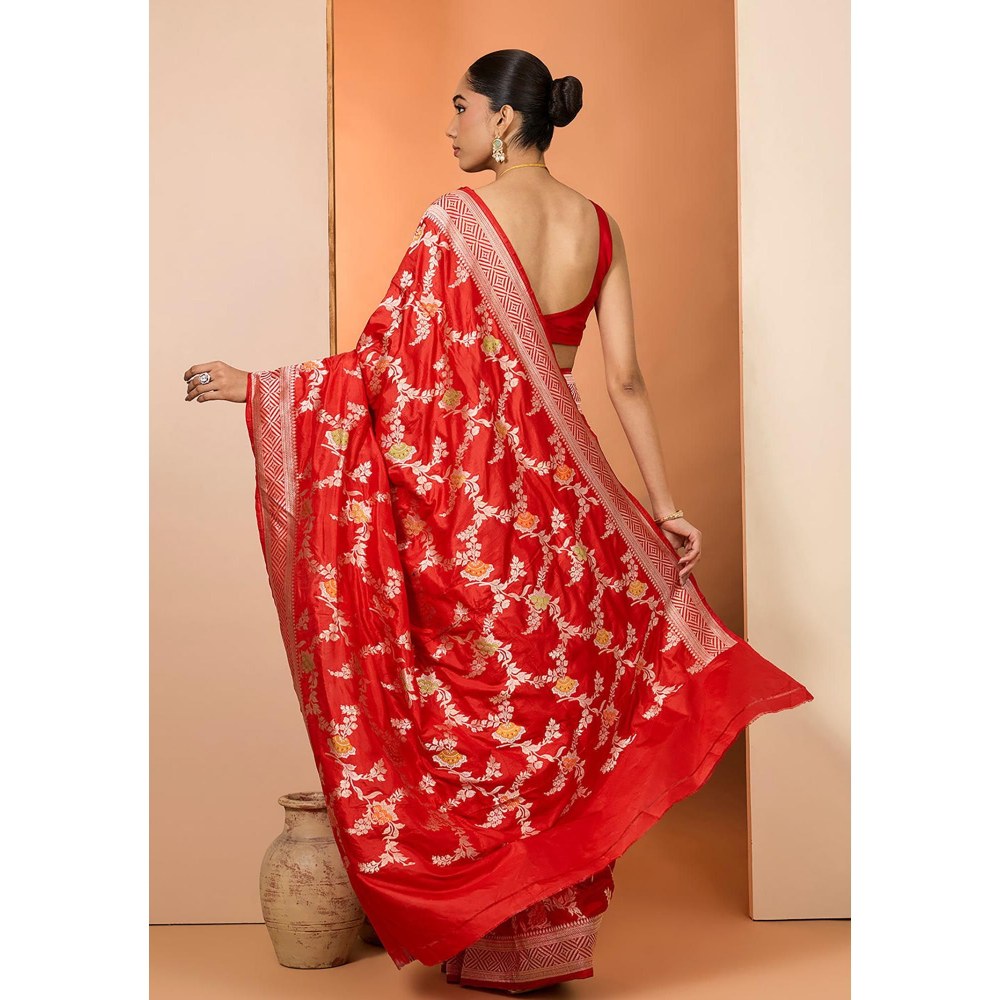 Neha Khullar Red Woven Pre Drape Saree and Unstitched Blouse