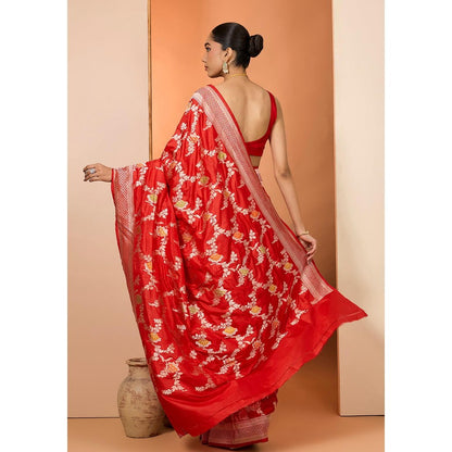 Neha Khullar Red Woven Pre Drape Saree and Unstitched Blouse