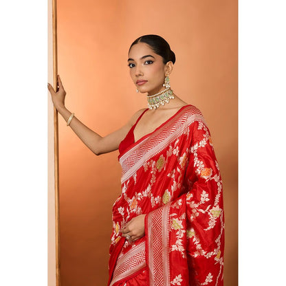 Neha Khullar Red Woven Pre Drape Saree and Unstitched Blouse